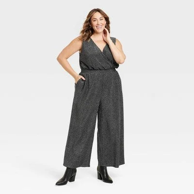 Flash Deals New - Women's Sparkle Knit Jumpsuit - Ava & Viv™ Black 2X