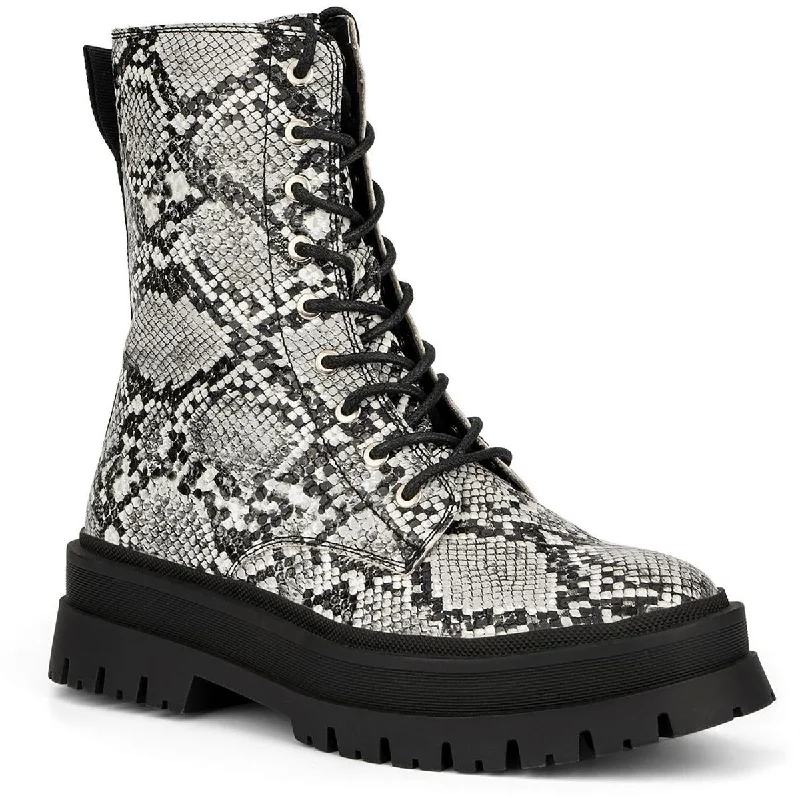 Crazy Deals New York & Company Womens Callie Boot Faux Leather Combat & Lace-Up Boots