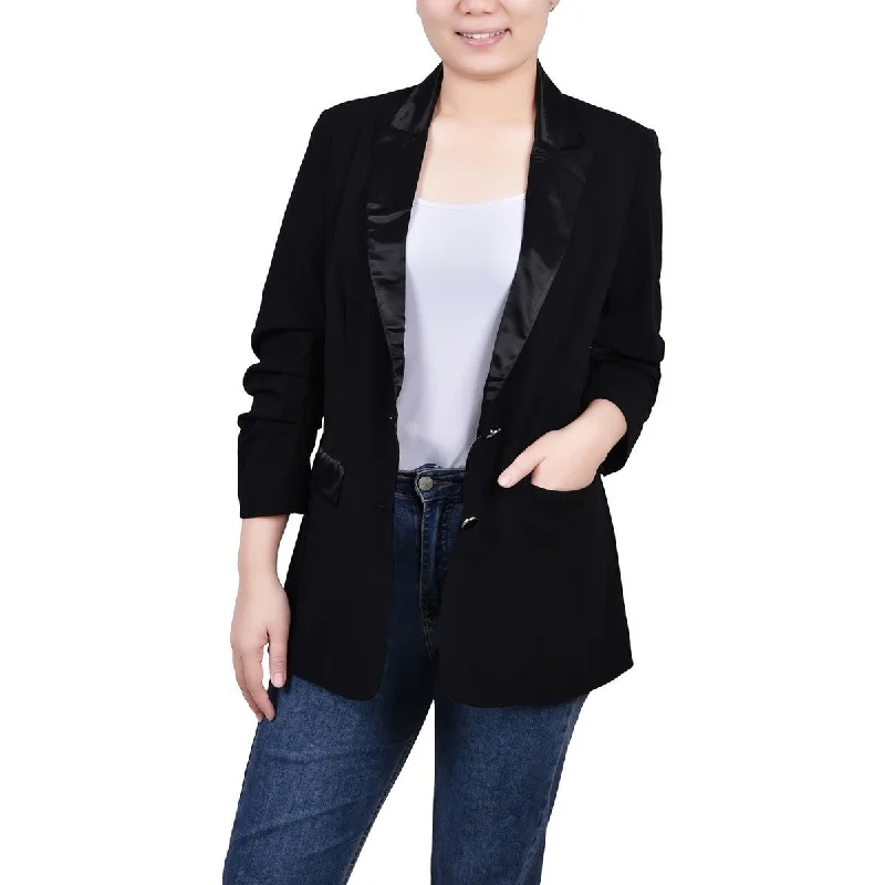 Today Only NY Collection Womens Petites Satin Trim Trendy Two-Button Blazer