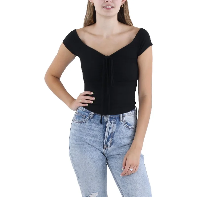 Deal Mania Paige Womens Halter Strap Ruched Pullover Top