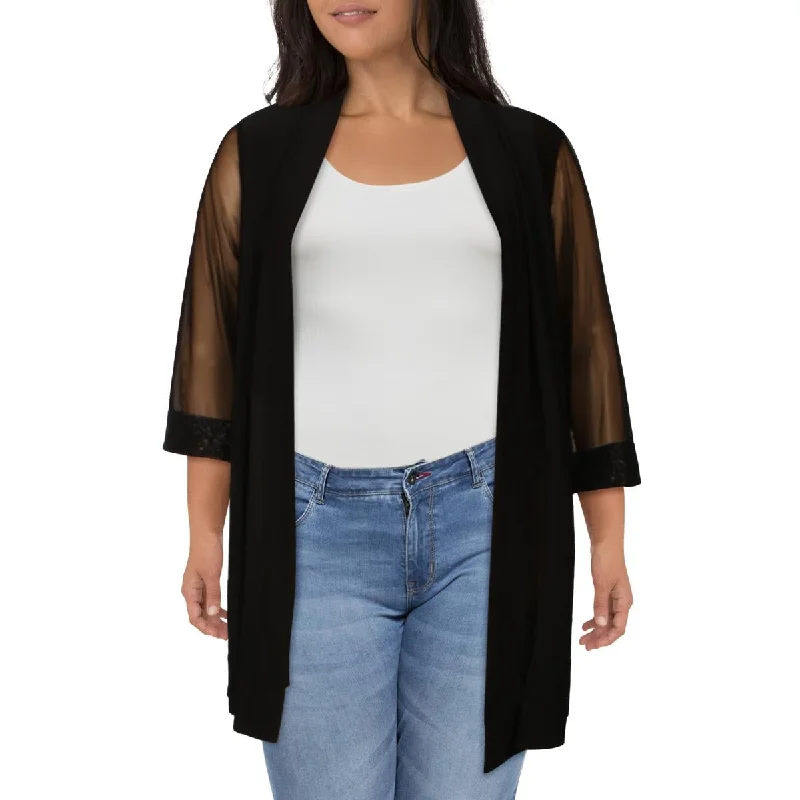 Last Chance R&M Richards Womens Plus Mesh Sleeves Open Front Jacket