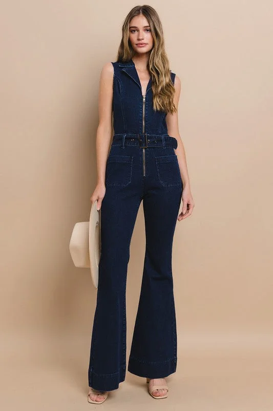 Anniversary Sale Saturday Night Sleeveless Denim Jumpsuit