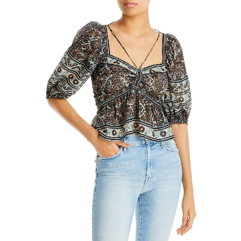 Midnight Madness Sea New York Womens Marlee Print Top Ruched Floral Print Blouse