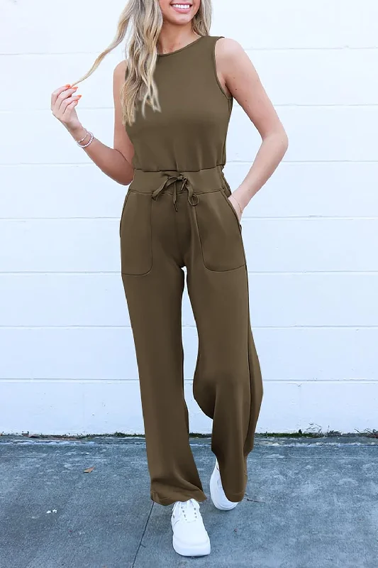 Today’s Deal Summer One Piece Outfits Sleeveless Wide Leg Long Pants Jumpsuits