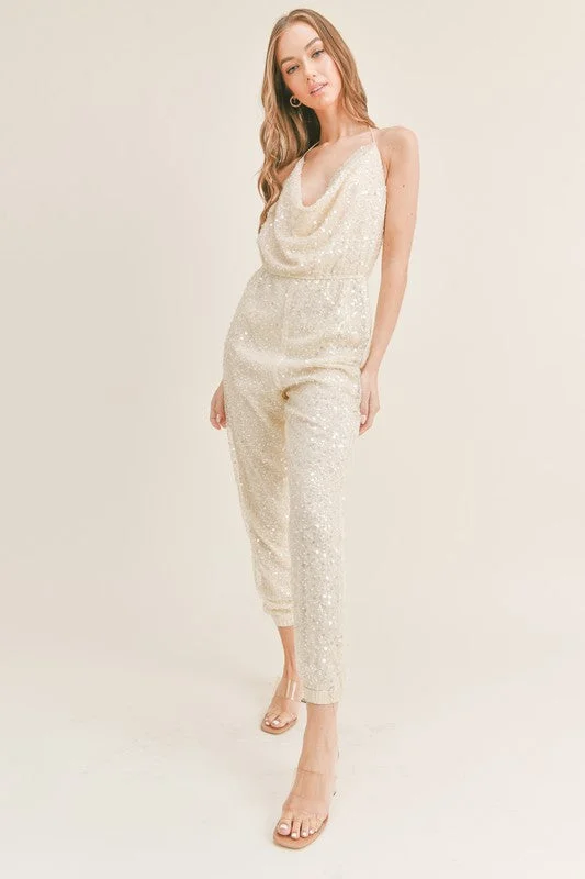 Year-End Sale The Night Is Young Pearl and Sequin Belted Jumpsuit