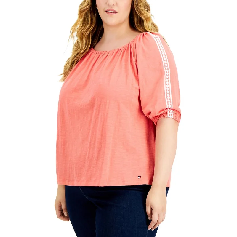 Super Sale Tommy Hilfiger Womens Plus Bubble Sleeve Boat Neck Pullover Top
