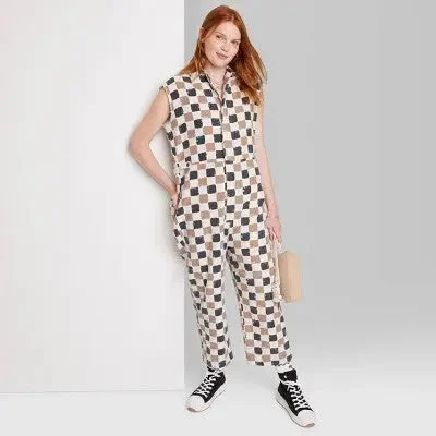 Can't Be Beat Women's Ascot + Hart Checkered Graphic Jumpsuit
