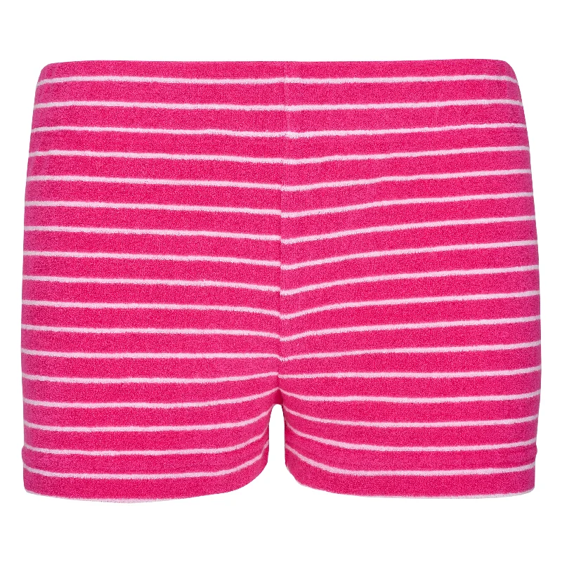 Act Fast Womens Striped Towelling Hipster Shorts | Fuchsia & White