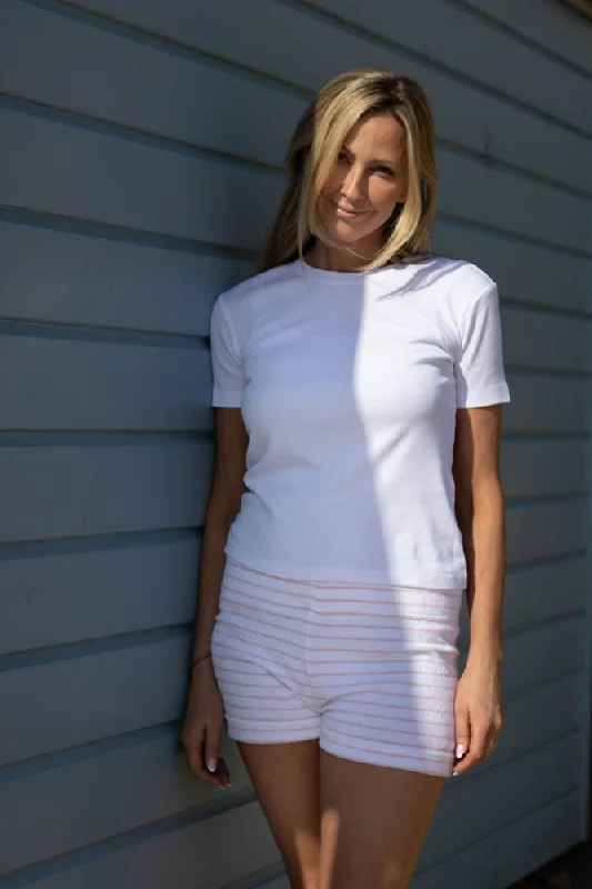 Deal Dash Womens Striped Towelling Hipster Shorts | White & Rose